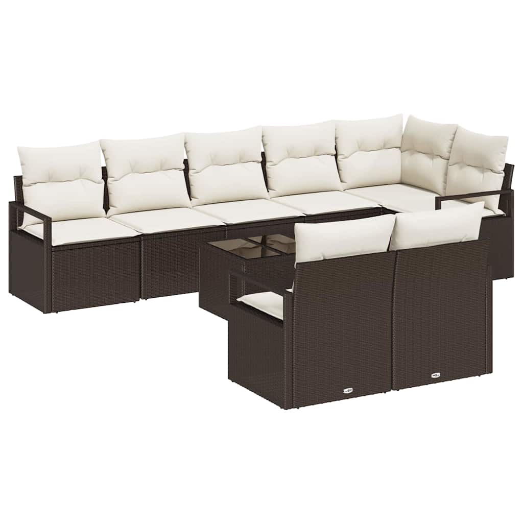 Garten-Sofa-Set mit Kissen mit Speicher 9 pcs Braun und Creme